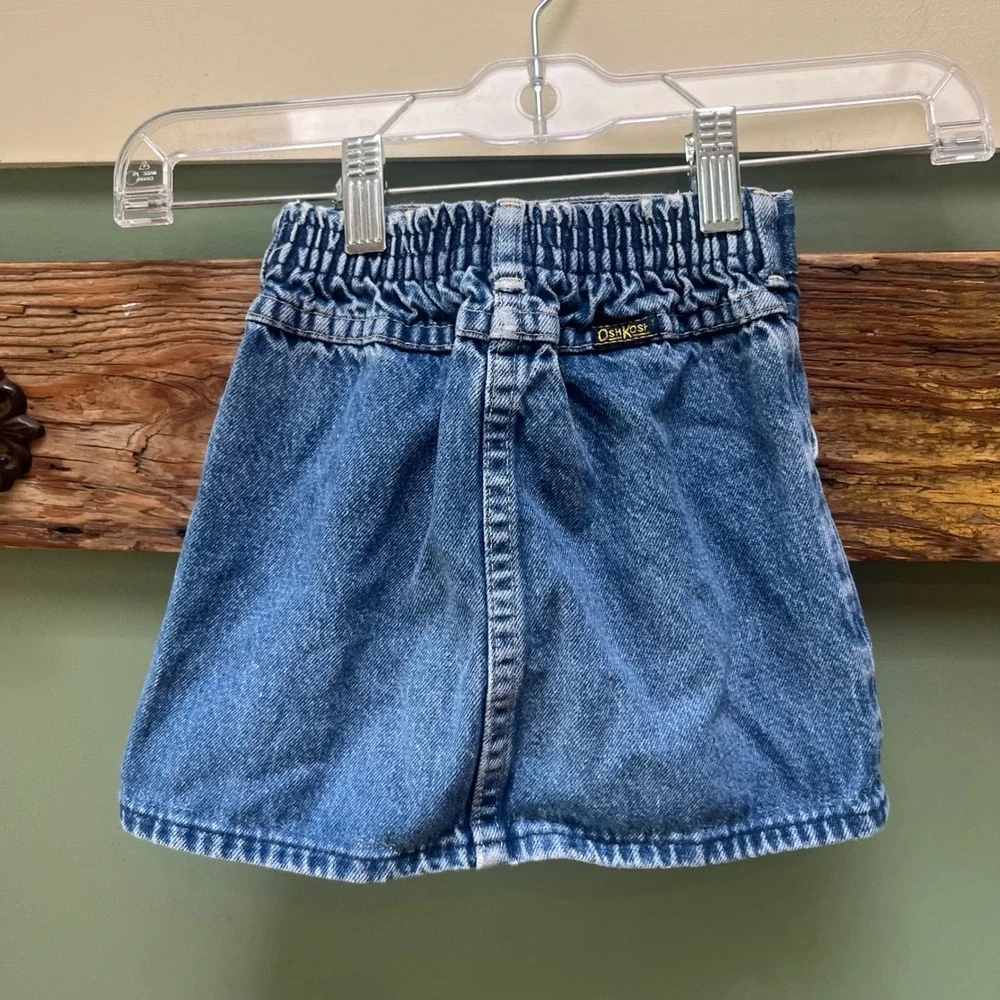 Vintage OshKosh Bgosh Girls Denim Skirt 4T Medium Wash Made in USA Pleated 90s